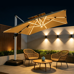 Garden Outdoor Beach Over Size <strong>Rectangular</strong> Double Top Solar Light Patio Umbrella Offset Hanging Led <strong>Parasol</strong> - Product Image 3