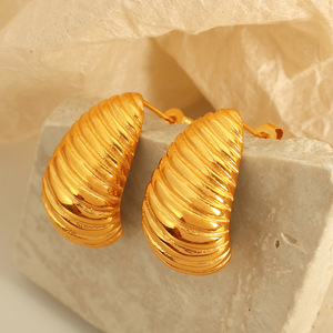 <b>Huggie</b> Earrings 18K Gold Plated Irregular Spiral Pleated Geometric Design For Women Everyday Wear - Product Image 2