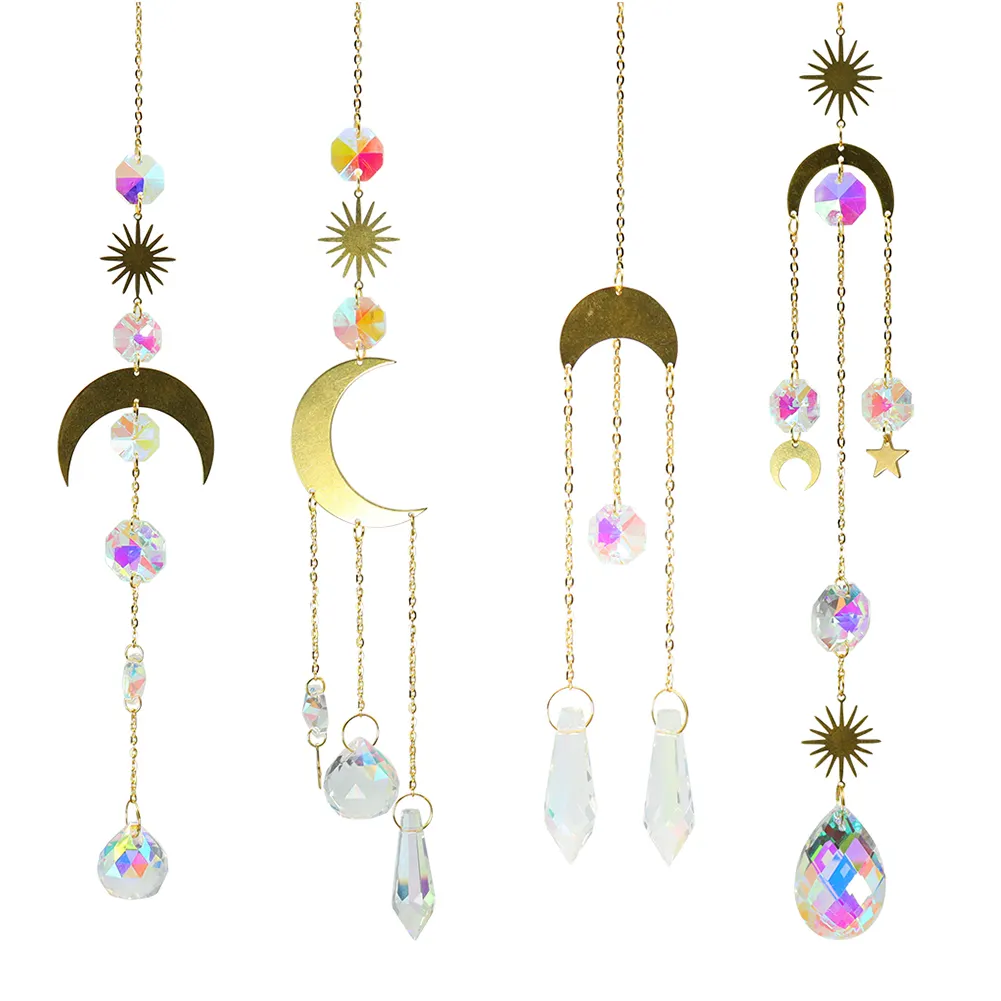 Atrapasueños de Luna y estrella de cristal de alta calidad, adornos de carillón de viento para el hogar, decoración de pared, ventana, jardín