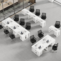 Poste de travail modulaire blanc pour 4 personnes, bureau face à face avec tiroir mobile pour aménagement en open space