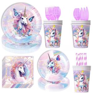 Assiettes en papier jetables numérotées, motif Papillon Licorne, personnalisées pour la fête prénatale et les anniversaires d'enfants, articles de décoration très demandés - Product Image 3