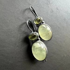 Pendant <b>Earrings</b> Green Stone Bezel Setting Copper Ear <b>Post</b> Party Jewelry Women's Fashion Dangle <b>Earrings</b> - Product Image 3