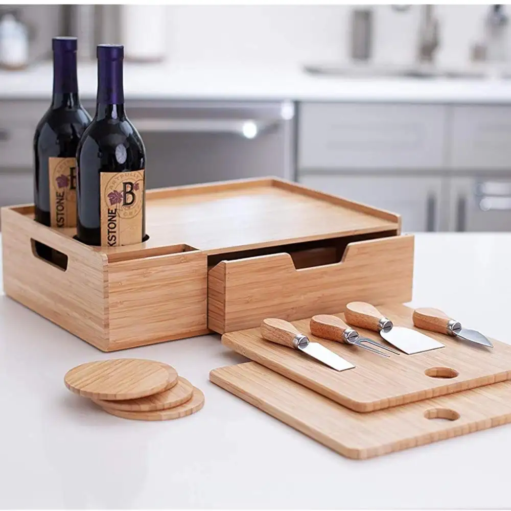 Bamboo Wine and Cheese Board, Wine Glass Holder