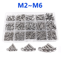 M2 ~ M6 Kit d'assortiment de boulons à écrou en acier inoxydable 304 vis à tête cylindrique à six pans creux pour machine métrique à bois bricolage