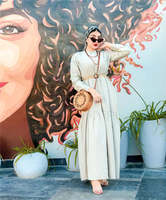 Ensemble de prière islamique pour femmes, grande taille, boutons ouverts sur le devant, à volants, en coton mélangé, dubaï, Ramadan, robe arabe, Abaya, musulmane
