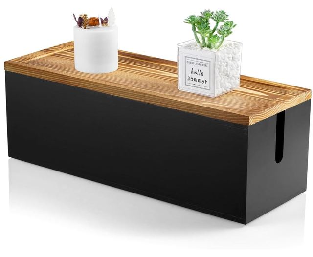 Large Cable Management Box Wooden Cord Organizer Box for Under Desk TV Computer Router USB Hub to Cover and Hide Extension