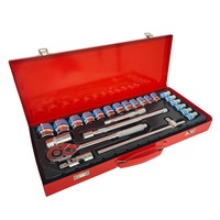 Boîte métallique de 24 pièces, jeu d'outils de réparation automobile 1/2 pouce, jeu de douilles et clés à molette pour voitures et vélos
