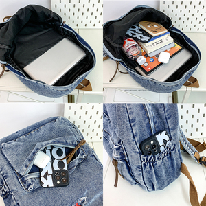 Sac à dos en jean élégant et grande capacité pour adolescents, sac d'école simple et décontracté pour étudiants universitaires, unisexe - Product Image 4