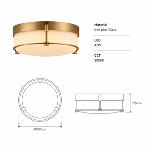 Plafonnier LED moderne en fer bronze industriel avec abat-jour en verre givré, lumière blanc chaud 3000K pour chambre à coucher et salon - Product Image 5