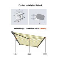 Auvent rétractable électrique pour l'extérieur, pare-soleil pour patio, balcon, fenêtre, porte et terrasse avec éclairage LED et protection contre les éclaboussures