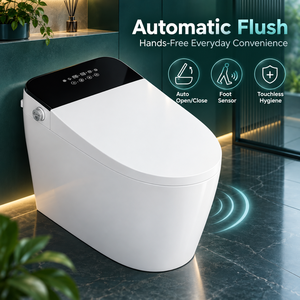 WC intelligent avec réservoir encastré, allongé, en céramique, à poser au sol, chasse d'eau à siphon, siège chauffant, design moderne - Product Image 3