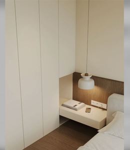 Estilo Cremoso, Bordes Redondeados, Diseño de Mesita de Noche Integrada: Área de Armario Esquinero, Almacenamiento Extra Grande - Product Image 5