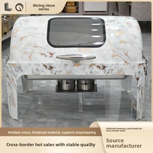 Copertura Completa in Acciaio Inossidabile con Motivo Marmorizzato per Buffet, Fornello, Isolamento per Hotel, Rettangolare Bianco/Oro - Product Image 2