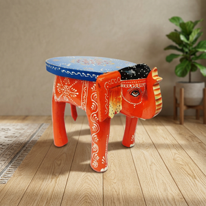 Taburete de Madera Hecho a Mano con Forma de Elefante, Decoración Bohemia, Diseño Art Deco, Color Rojo y Azul, Decoración para el Hogar, Montaje en el Suelo, 1 Pieza - Product Image 2