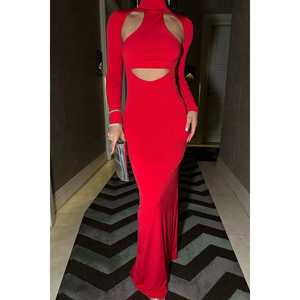 Robe de bal de luxe rouge avec détail fenêtre de style Paris, ornée de sequins et de perles, style droit simple, taille empire, longueur genou, pour soirée et fête - Product Image 4