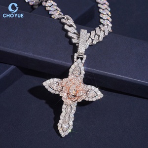 Pendentif Croix Hip Hop en Moissanite CHOYUE, en Argent 925, avec Pendentif Rose, Taille Ronde Brillante, Sertissage à Griffes, Certifié GRA, Bijoux de Luxe - Product Image 2