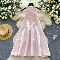 Robe longue élégante sans manches pour femme, coupe trapèze, avec décorations florales 3D en strass, col montant, idéale pour les fêtes décontractées et le quotidien