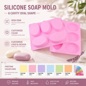 Molde de Silicona para Hacer Jabón al por Mayor, Molde de Silicona Antiadherente de 5 Cavidades con Forma Ovalada para Jabón y Velas Caseros - Product Image 1