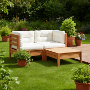 Conjunto de Sofás Modulares de Estilo Rústico para Patio, Muebles de Jardín de Madera para Exteriores con Cojines de Espuma de Alta Densidad - Product Image 2