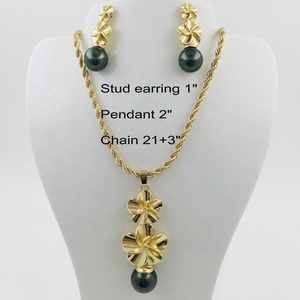 Ensemble de bijoux JX214 Plumeria, boucles d'oreilles et collier <span class=keywords><strong>avec</strong></span> perles de coquillages, différentes couleurs de perles disponibles, nouveaux bijoux des îles hawaïennes - Product Image 2