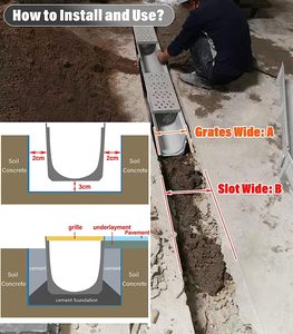 Système de drainage en tranchée argentée pour l'<span class=keywords><strong>extérieur</strong></span>, plaque de <span class=keywords><strong>grille</strong></span> en métal pour allée, douche en béton et gouttière pour sol - Product Image 6