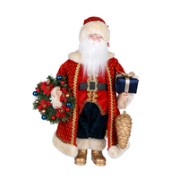 Figura de Papá Noel con Trenza Roja Dorada y Corona de Flor de Pascua para Exhibición Navideña en Centros Comerciales