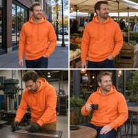 Hoodie Unisex Katun Oranye Polos Bordir Logo Custom Sablon Berat Bahan Tebal Lengan Panjang Kantong Kanguru Tali Serut