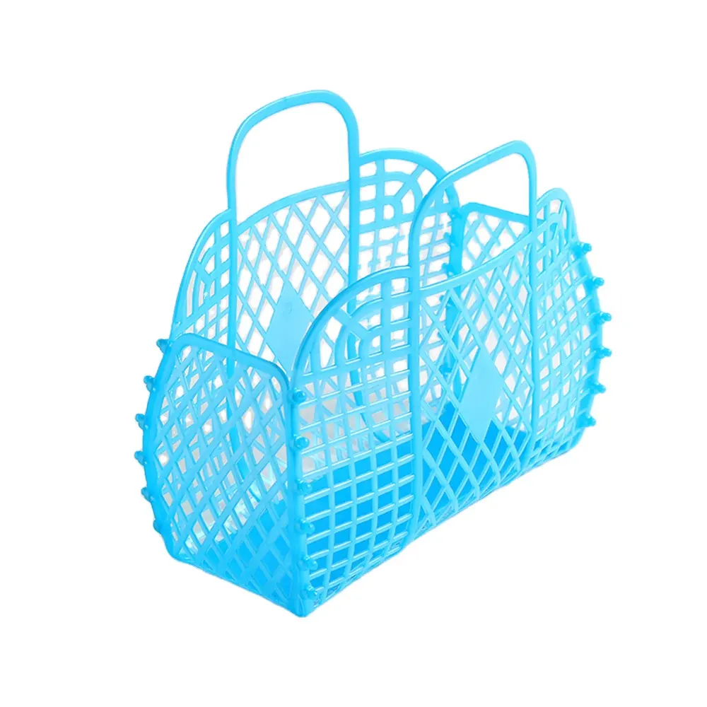 Retro Style Jelly Purse Beach Bag Summer Child Plastic Storage Tote Collapsible Soft Storage Gift Basket Handbag HIUEJIXT