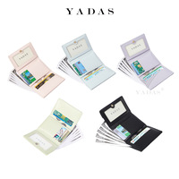 Dompet Lipat Tiga Mini Motif Pita Lucu Wanita Warna Macaron Bahan Kulit PU Tempat Kartu Dompet Saku Kecil Dompet Koin Uang Tunai Kartu untuk Wanita