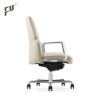 Fauteuil de bureau exécutif moderne en cuir beige de haute qualité FURICCO pour femme, avec siège large, vérin à gaz et cadre en aluminium