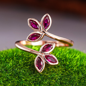 Anello Aperto con Foglia in Zircone Color Oro Rosa per Donne, Gioiello da Dito Dolce e alla Moda - Product Image 3