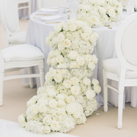 Décoration de mariage, chemin de fleurs artificielles en cascade de qualité supérieure pour hall d'hôtel, avec un mélange luxueux d'hortensias et de roses