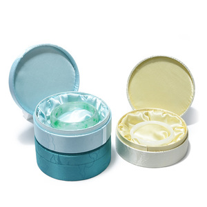 Round Jewelry Box with Velvet Lining Elegant <b>Storage</b> Case for <b>Rings</b> and Bracelets in Pink Purple and Cream Colors - Product Image 2