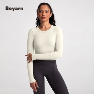Camiseta Deportiva de Manga Larga para Mujer Boyarn, Transpirable, de Secado Rápido, para Gimnasio, Fitness, Yoga, con Logotipo Frontal y Diseño de Espalda Descubierta - Product Image 5