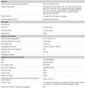 原装全新原装 6SL3210-5BB13-7UV1 0.37 KW 单相变频器 SINAMICS V20 系列 230 V AC 2.3 A 适用于电机 - Product Image 3