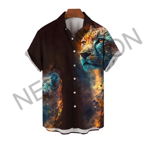 Chemise Hawaïenne Décontractée de Luxe pour Homme, Coupe Ample, Manches Courtes, Imprimé Floral Tigre, Respirante, Col Montant, Automne - Product Image 6