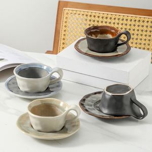 Taza de café de cerámica japonesa con cambio de color y platillo, taza vintage para latte art, taza creativa minimalista para té de la tarde americano - Product Image 2