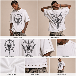 T-shirt OEM avec rivets, T-shirts blancs, T-shirt avec logo, T-shirt personnalisé à manches courtes, T-shirt vintage streetwear, T-shirt personnalisé pour homme, à porter au quotidien - Product Image 3