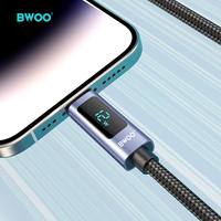 BWOO kabel pengisi daya Usb daya ponsel, tampilan sinkron nilon untuk iphone 14 13 12 11 Pro Xs Max Xr X 8 Plus
