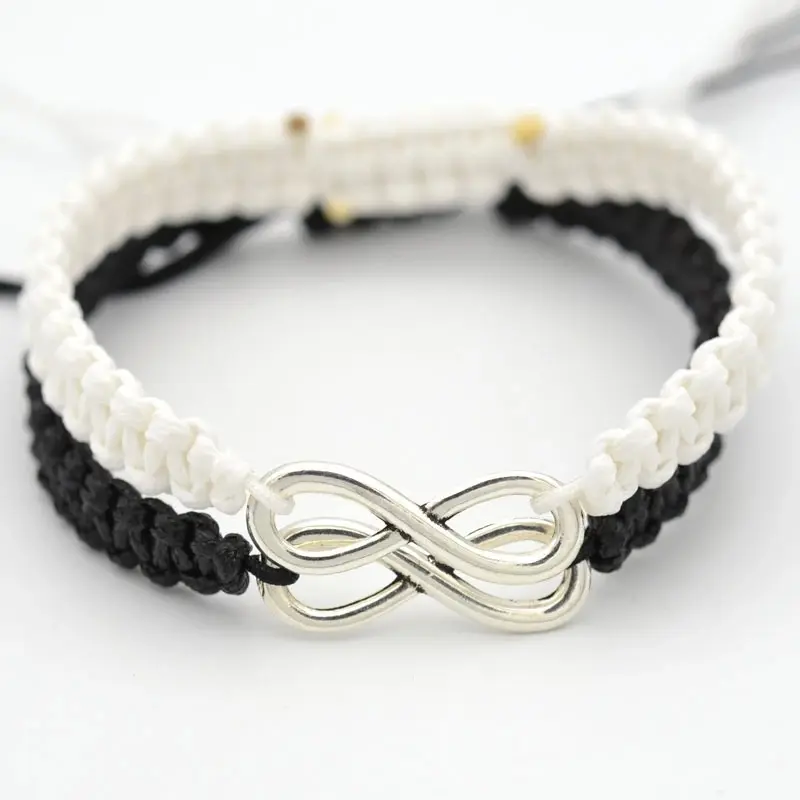 Fashion Alloy 8 Infinity Couple Bracelet Braided Leather Rope Bangle Wrist Adjustable Woven Rope Bracelet