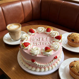Modèle de gâteau d'anniversaire artificiel en plastique rose de 8 pouces, avec noyau en mousse, motif cœur, design classique crème fraise, réutilisable pour - Product Image 5