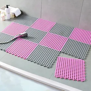 灰色和粉色拼接防滑互锁防水TPE浴室Derin防滑浴缸shawer浴室垫，TPE淋浴垫