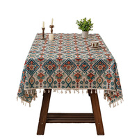 Nappe rectangulaire imprimée florale style bohème vintage, décoration ethnique pour la maison, housse de table anti-poussière lavable pour cuisine et salle à manger