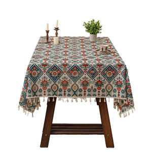 Nappe rectangulaire imprimée florale style bohème vintage, décoration ethnique pour la maison, housse de table anti-poussière lavable pour cuisine et salle à manger - Product Image 6