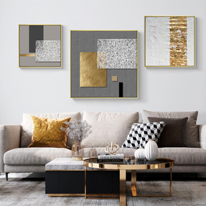 Toile d'art murale géométrique rétro abstraite avec feuille d'or, impressions sur toile, affiches carrées, tableaux muraux pour salon, décoration moderne nordique - Product Image 3