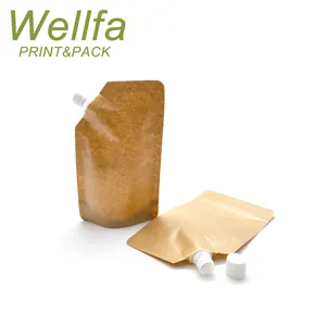 Custom Biodegradable Stand Up Bag Recyclable Liquid Refill Packaging Bags Kraft Paper Spout Pouch
