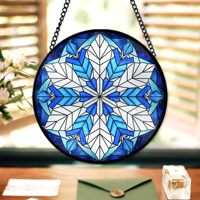 Décoration Murale Contemporaine en Verre Teinté Coloré 7.9n, Flocon de Neige Bleu, Attrape-Soleil Hivernal, Fleurs, Décoration pour la Maison et le Jardin
