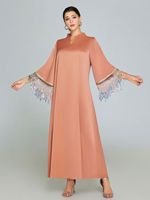 Modeste élégant musulman Maxi robe manches cloche paillettes frange jupe polyvalent élégant