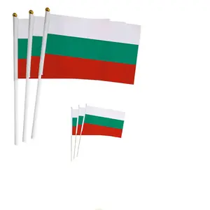 Customize 14x21cm Polyester Bulgaria Country Small Hand Waving Flag For Party Celebration