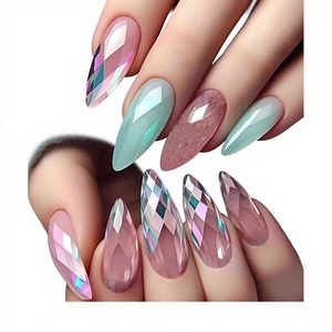 <span class=keywords><strong>Ongles</strong></span> à presser de luxe 3D texture diamant, forme amande sculptée, extra longs, pour professionnels - Product Image 1